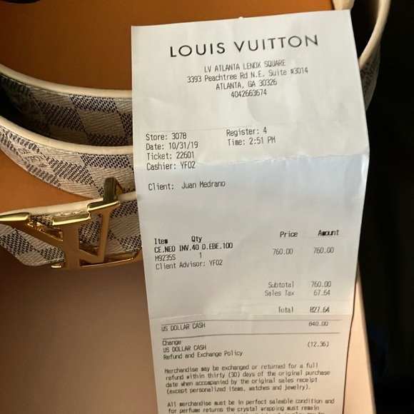 New Louis Vuitton Checkered Belt - White and Gold - Picture 3 of 4